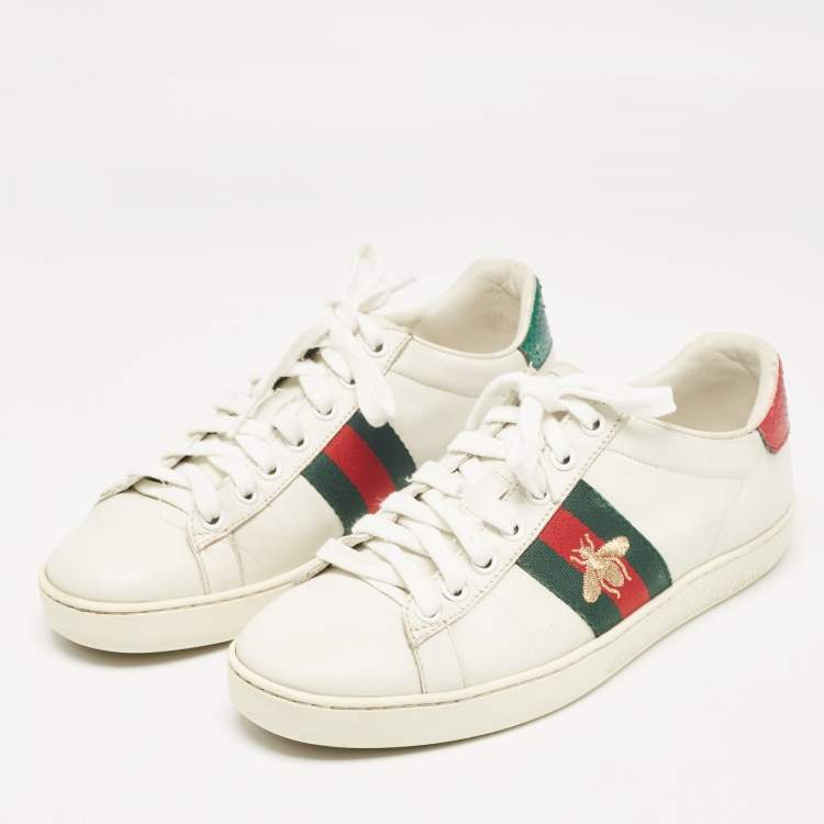 مملوكة مسبقًا Gucci White Leather Ace Low Top Sneakers Size 35.5