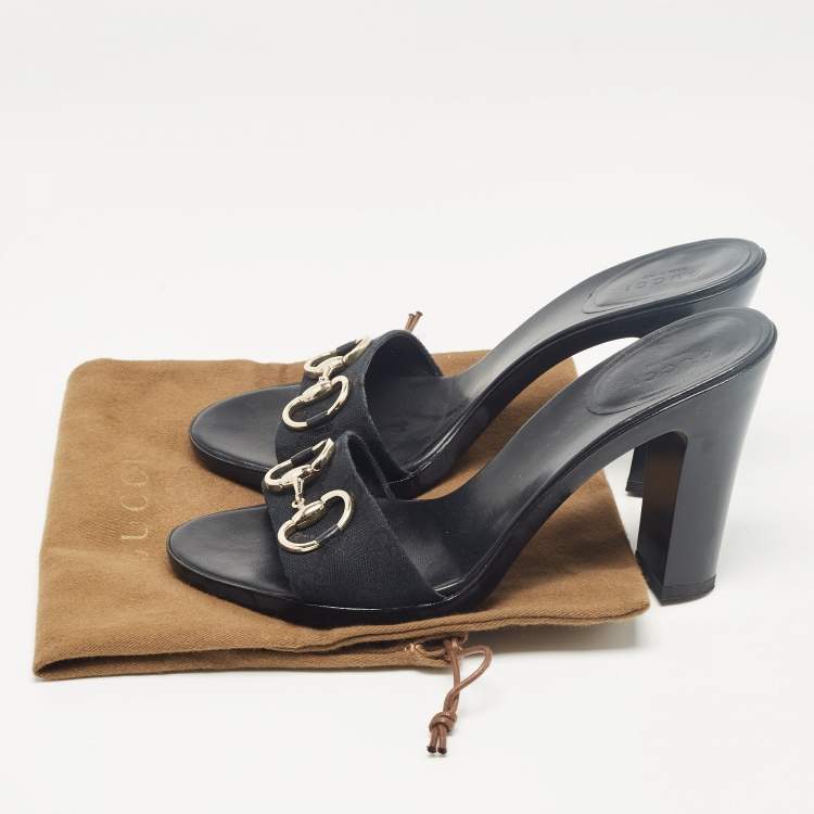 Pre Owned Gucci Navy Blue GG Canvas Horsebit Slide Sandals Size 38.5
