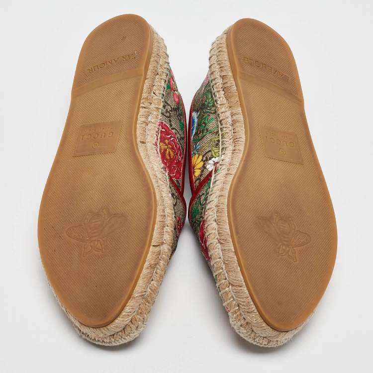 Pre Owned Gucci Beige/Brown GG Supreme Canvas Pilar Print Espadrille Flats Size 36.5