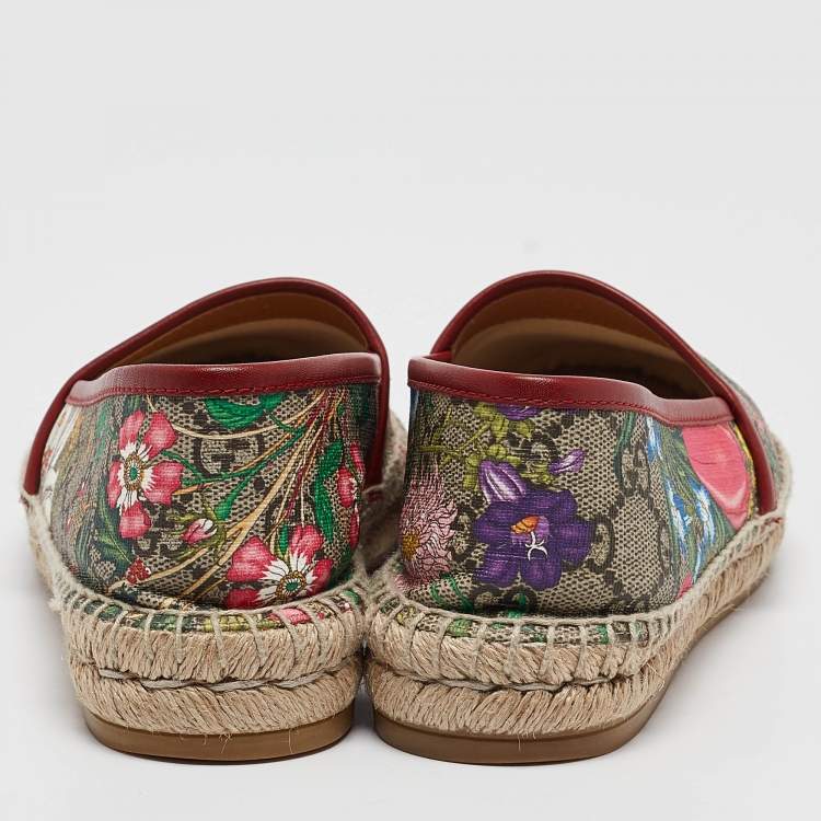 Pre Owned Gucci Beige/Brown GG Supreme Canvas Pilar Print Espadrille Flats Size 36.5
