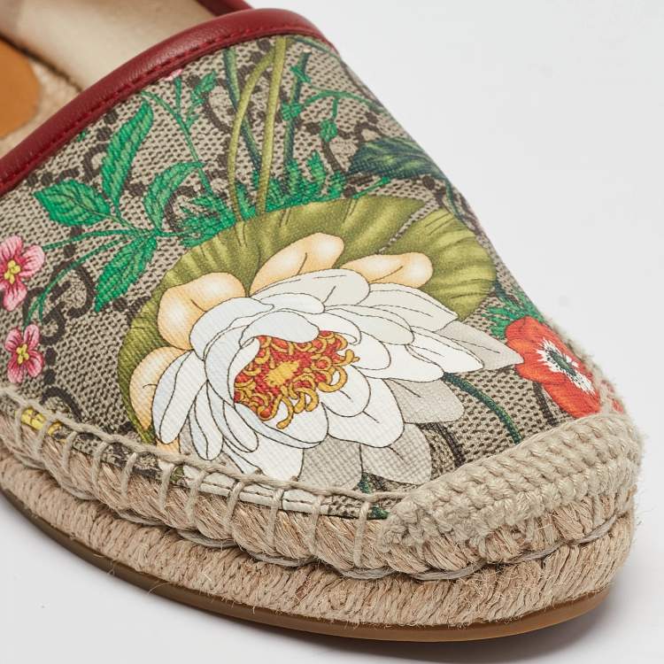 Pre Owned Gucci Beige/Brown GG Supreme Canvas Pilar Print Espadrille Flats Size 36.5