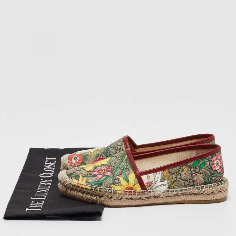 Pre Owned Gucci Beige/Brown GG Supreme Canvas Pilar Print Espadrille Flats Size 36.5