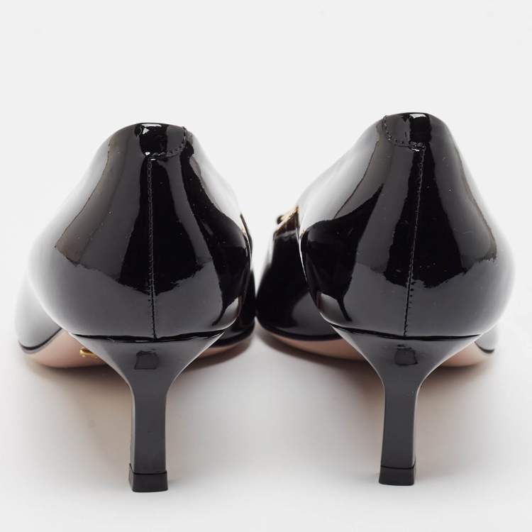 Pre Owned Gucci Black Patent Leather Jolene Horsebit Pumps Size 35.5