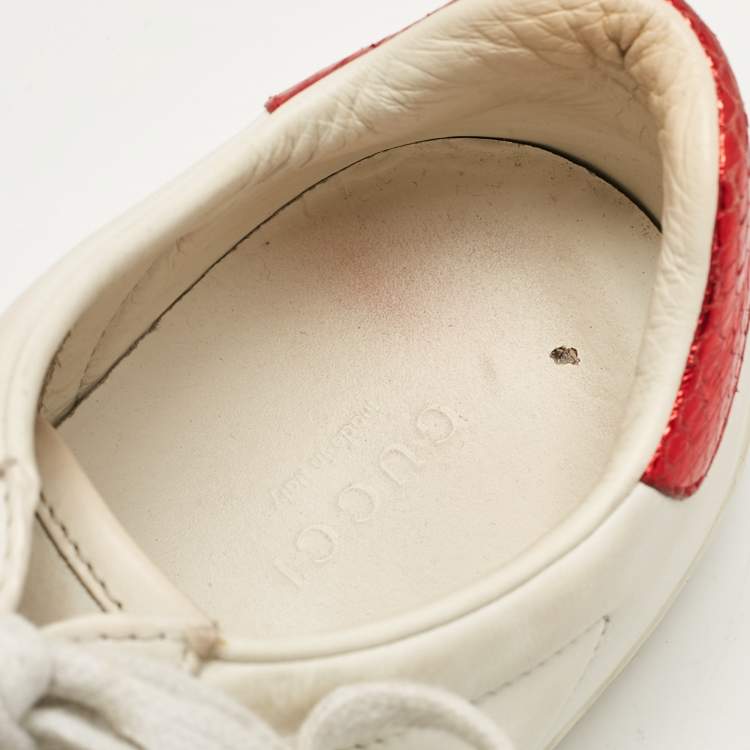 Pre Owned Gucci White Leather Ace Web Low Top Sneakers Size 36.5