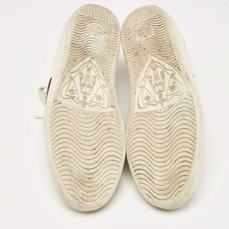 Pre Owned Gucci White Leather Ace Web Low Top Sneakers Size 36.5