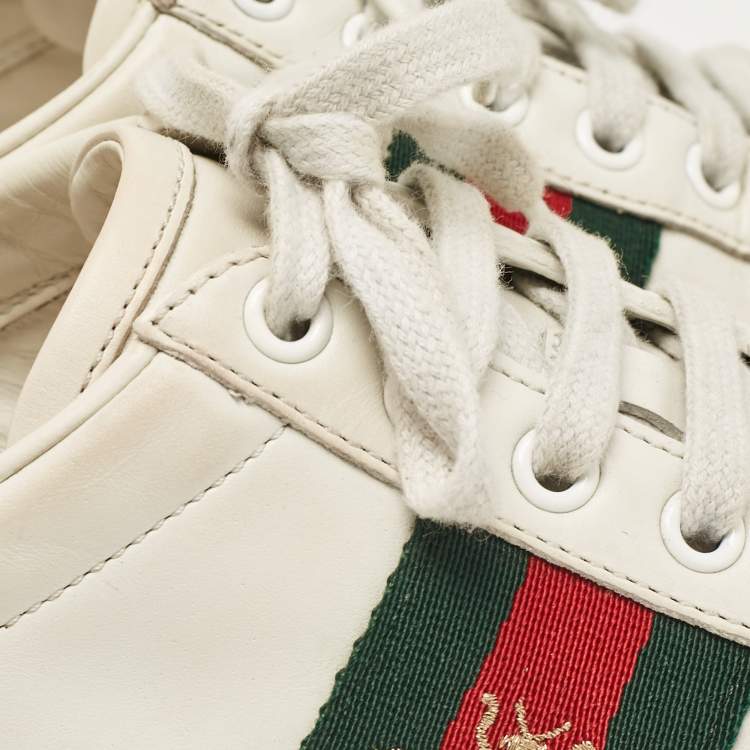 Pre Owned Gucci White Leather Ace Web Low Top Sneakers Size 36.5