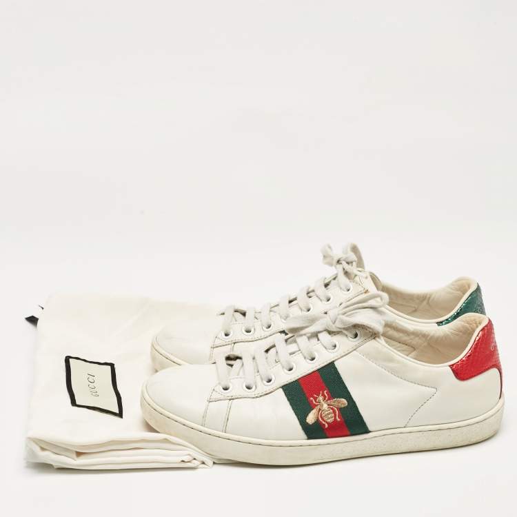 Pre Owned Gucci White Leather Ace Web Low Top Sneakers Size 36.5