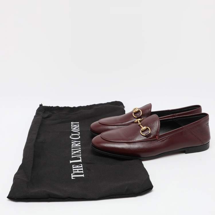 Pre Owned Gucci Burgundy Leather Jordaan Horsebit Loafers Size 35