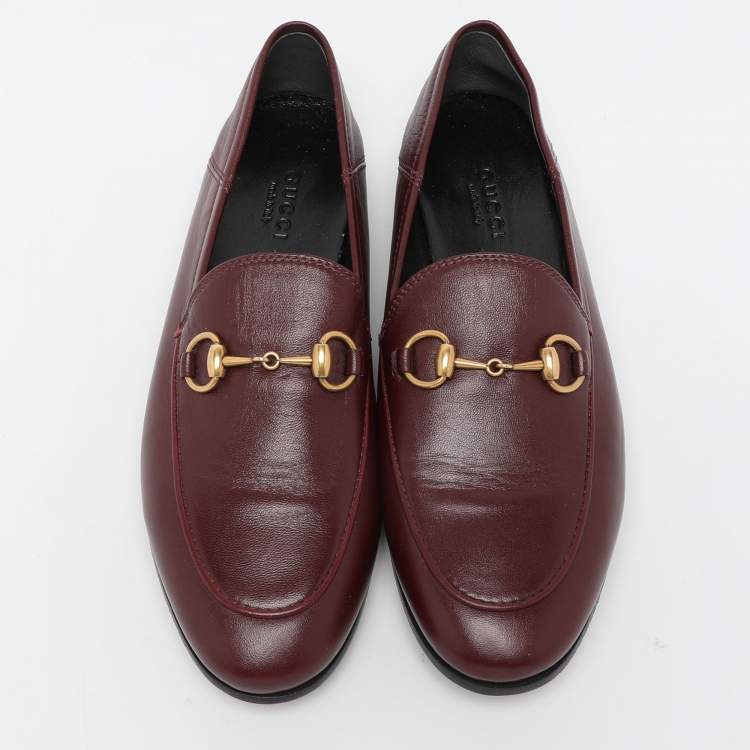 Pre Owned Gucci Burgundy Leather Jordaan Horsebit Loafers Size 35