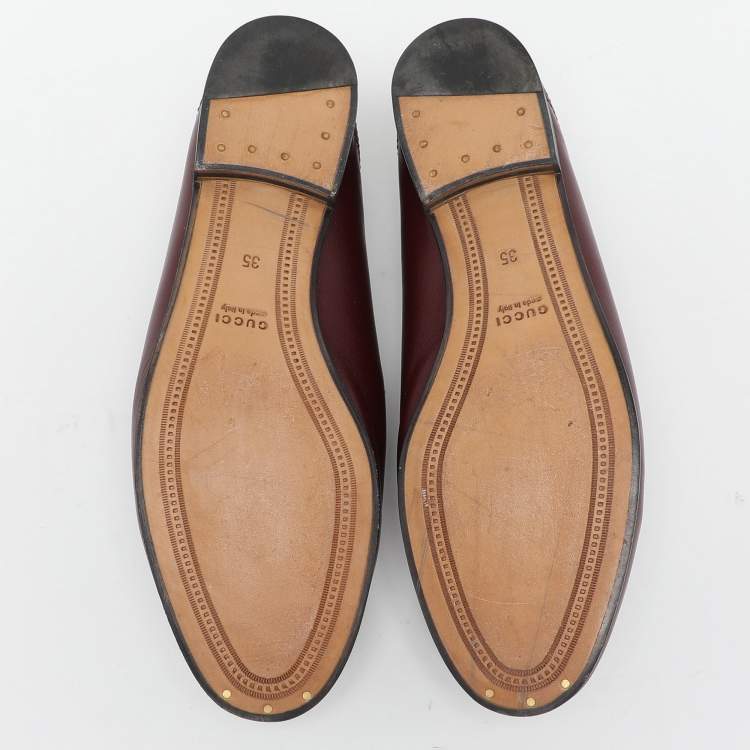 Pre Owned Gucci Burgundy Leather Jordaan Horsebit Loafers Size 35