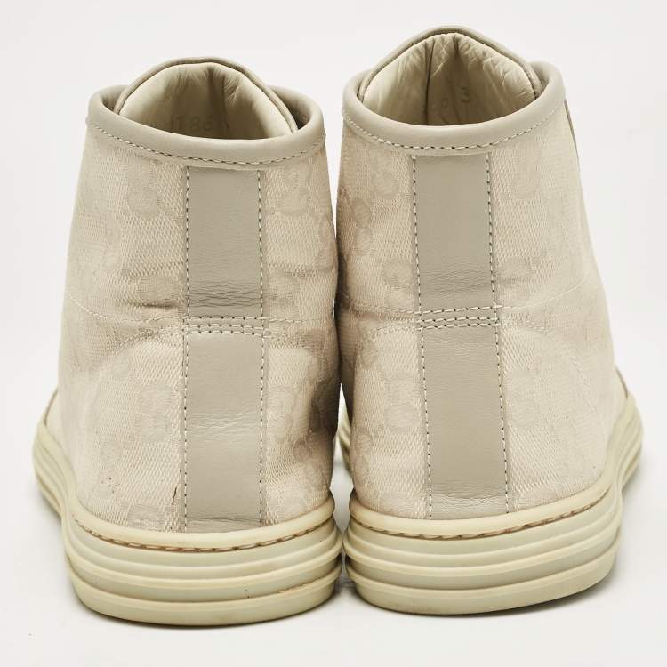 Pre Owned Gucci Grey GG Canvas and Leather High Top Sneakers Size 37