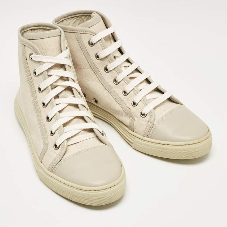 Pre Owned Gucci Grey GG Canvas and Leather High Top Sneakers Size 37