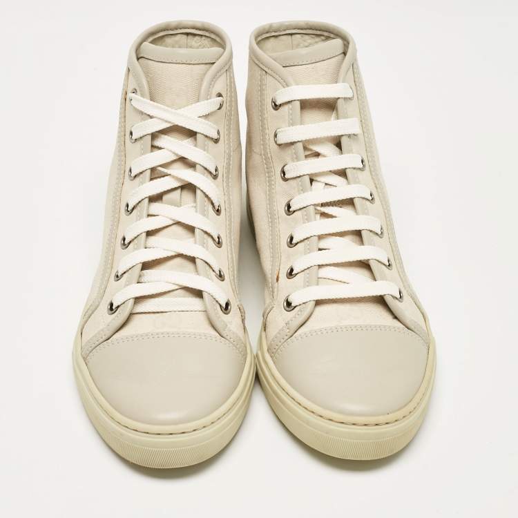 Pre Owned Gucci Grey GG Canvas and Leather High Top Sneakers Size 37
