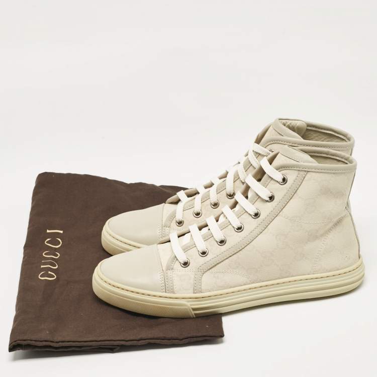 Pre Owned Gucci Grey GG Canvas and Leather High Top Sneakers Size 37