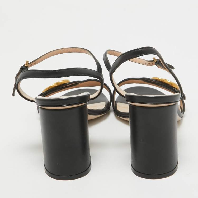 Pre Owned Gucci Black Leather GG Marmont Ankle Strap Sandals Size 39