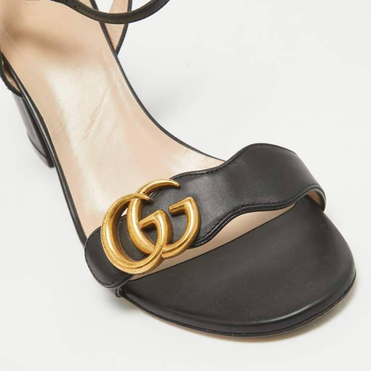 Pre Owned Gucci Black Leather GG Marmont Ankle Strap Sandals Size 39