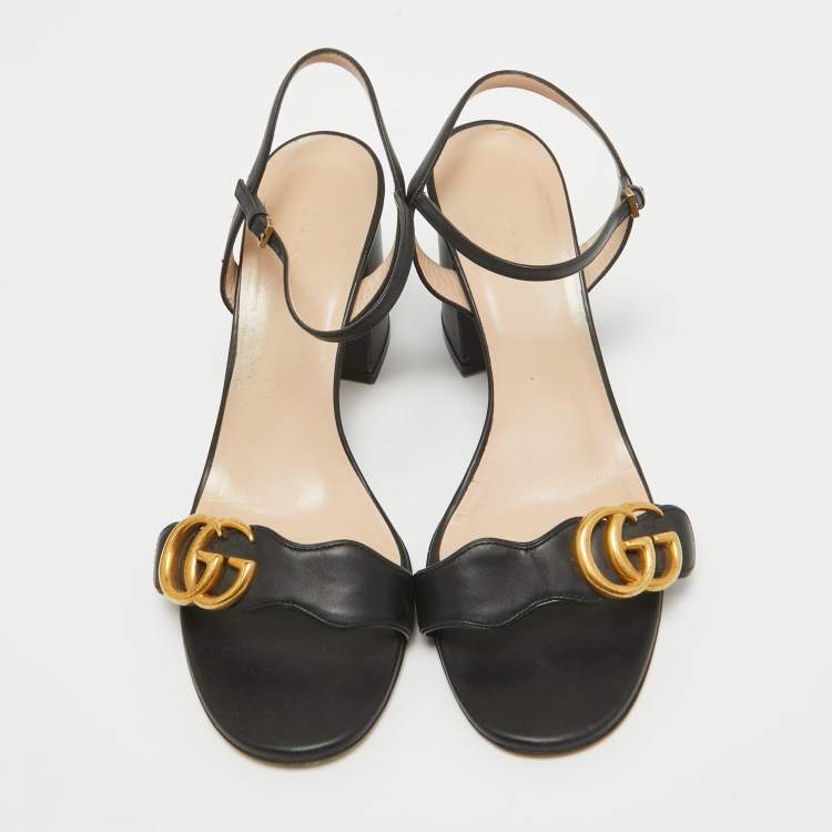 Pre Owned Gucci Black Leather GG Marmont Ankle Strap Sandals Size 39