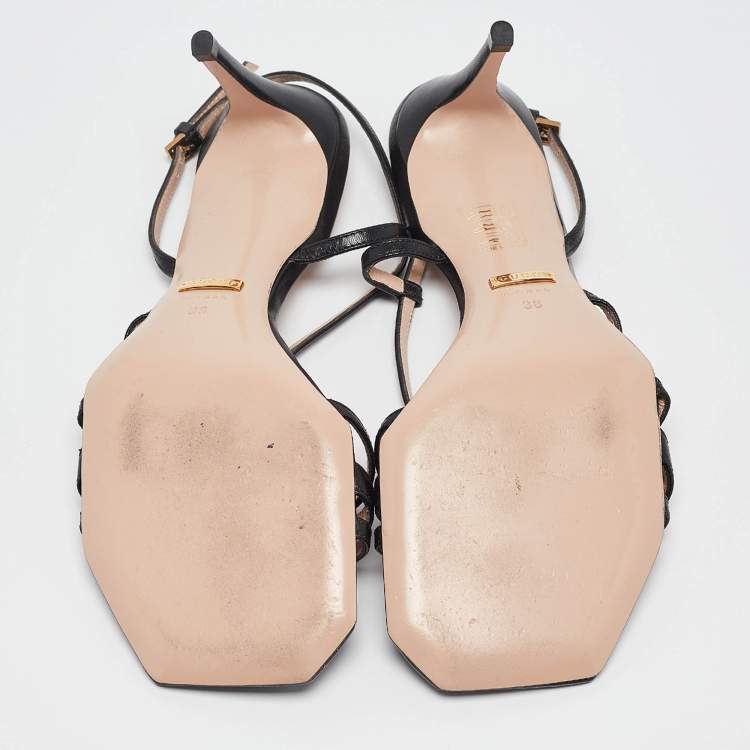 Pre Owned Gucci Black Leather Ankle Strap Sandals Size 38