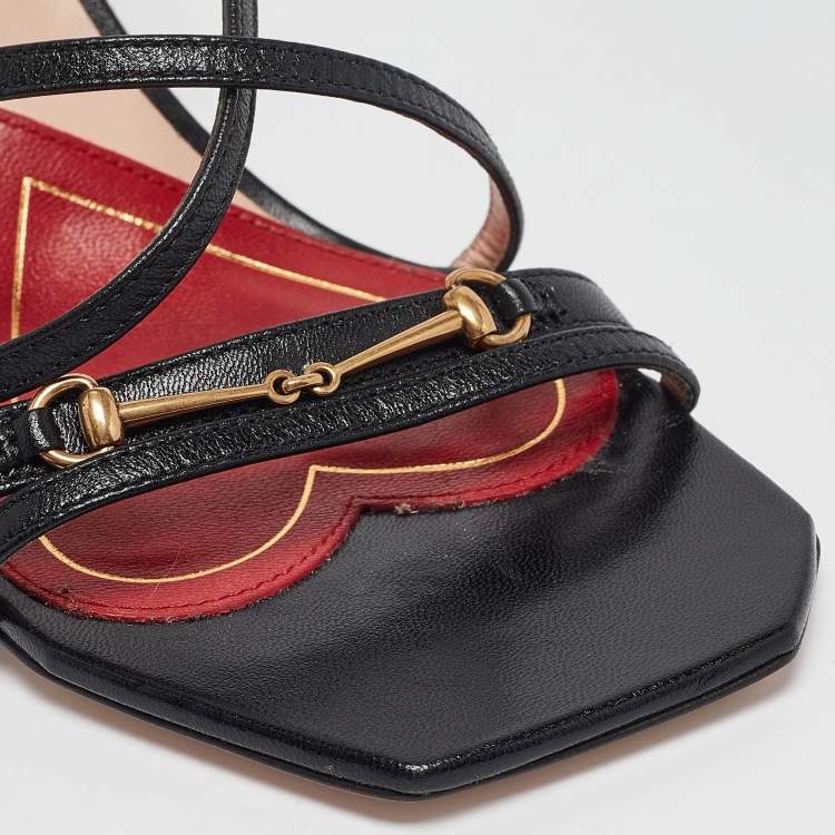 Pre Owned Gucci Black Leather Ankle Strap Sandals Size 38