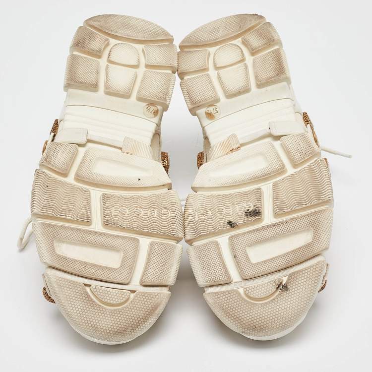 Pre Owned Gucci Cream Leather and Suede Flashtrek Lace Up Sneakers Size 37.5