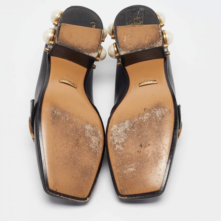 Pre Owned Gucci Black Leather GG Web Peyton Loafers Size 36