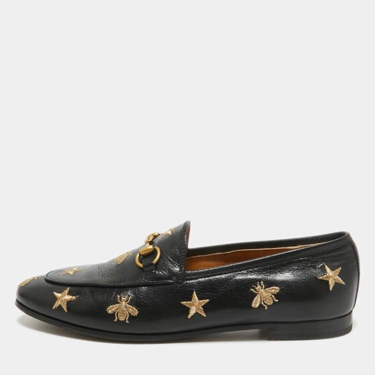 Pre Owned Gucci Black Leather Jordaan Loafers Size 37.5