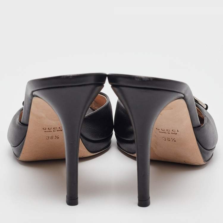 Pre Owned Gucci Black Leather Hollywood Slide Sandals Size 38.5