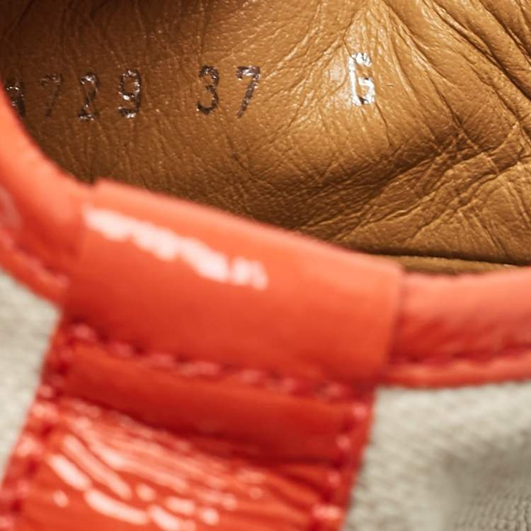 Pre Owned Gucci Orange Canvas and Patent Leather GG High Top Sneakers Size 37