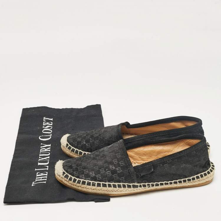 Pre Owned Gucci Black Suede Slip On Espadrille Flats Size 36