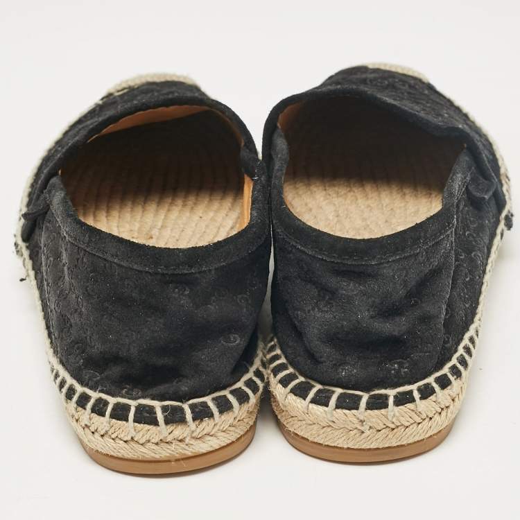 Pre Owned Gucci Black Suede Slip On Espadrille Flats Size 36