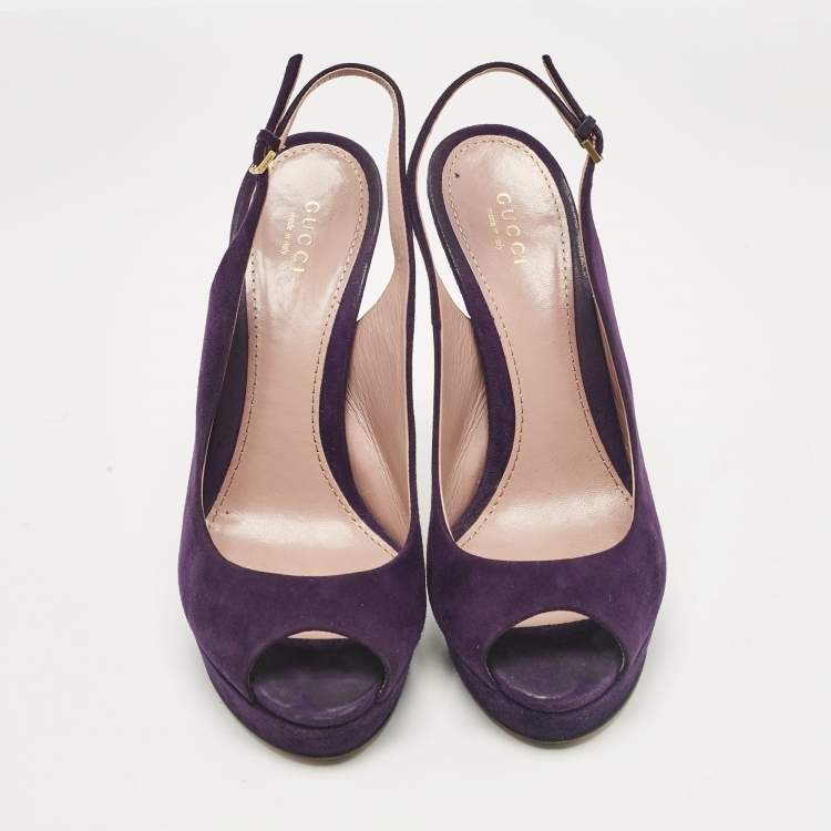 Pre Owned Gucci Purple Suede Ankle Strap Sandals Size 38.5
