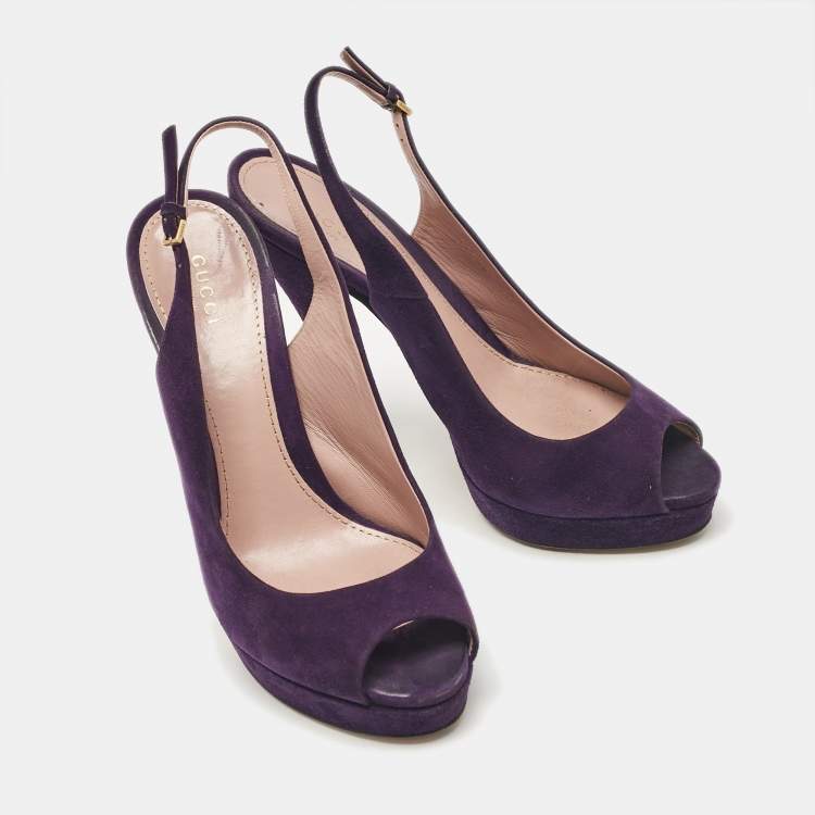 Pre Owned Gucci Purple Suede Ankle Strap Sandals Size 38.5