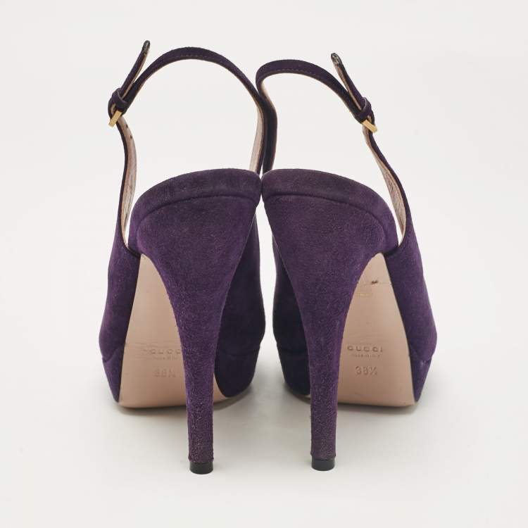 Pre Owned Gucci Purple Suede Ankle Strap Sandals Size 38.5