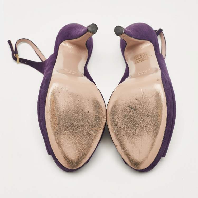 Pre Owned Gucci Purple Suede Ankle Strap Sandals Size 38.5