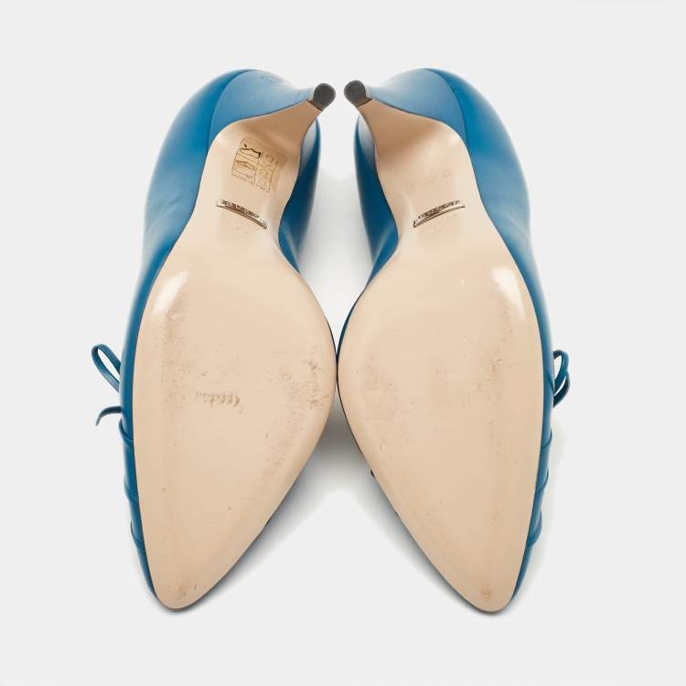 Pre Owned Gucci Blue Leather Pointed Toe Pumps Size 37.5
