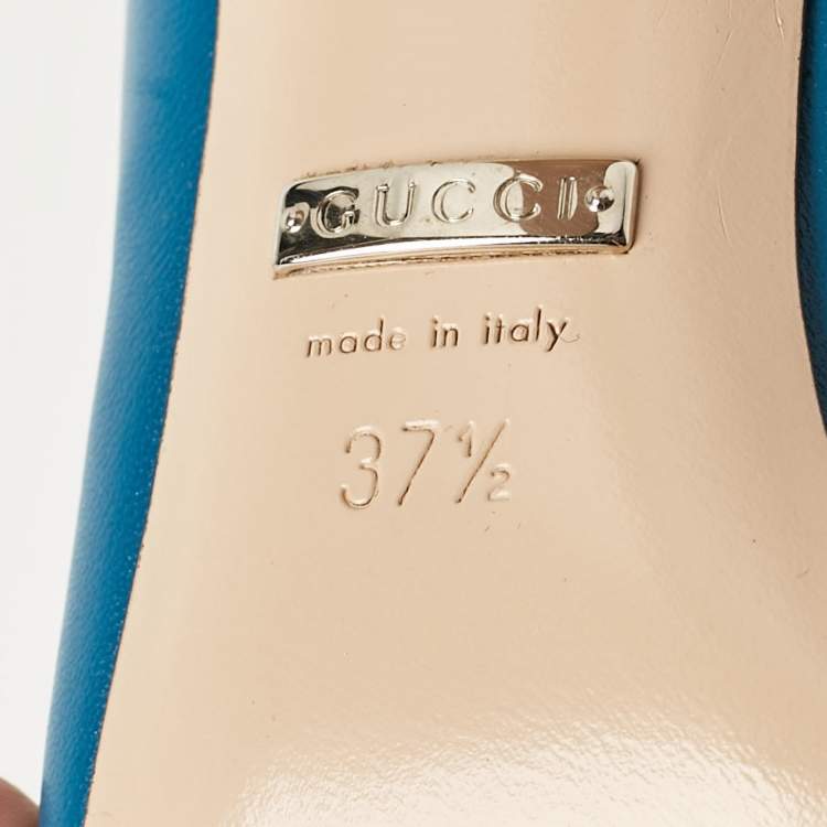 Pre Owned Gucci Blue Leather Pointed Toe Pumps Size 37.5