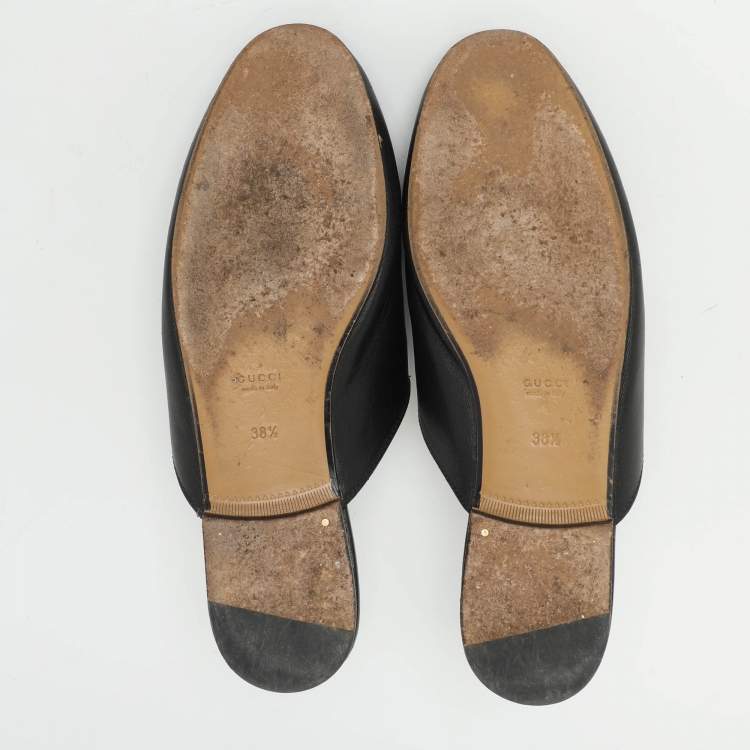 Pre Owned Gucci Black Leather Princetown Horsebit Mules Size 38.5
