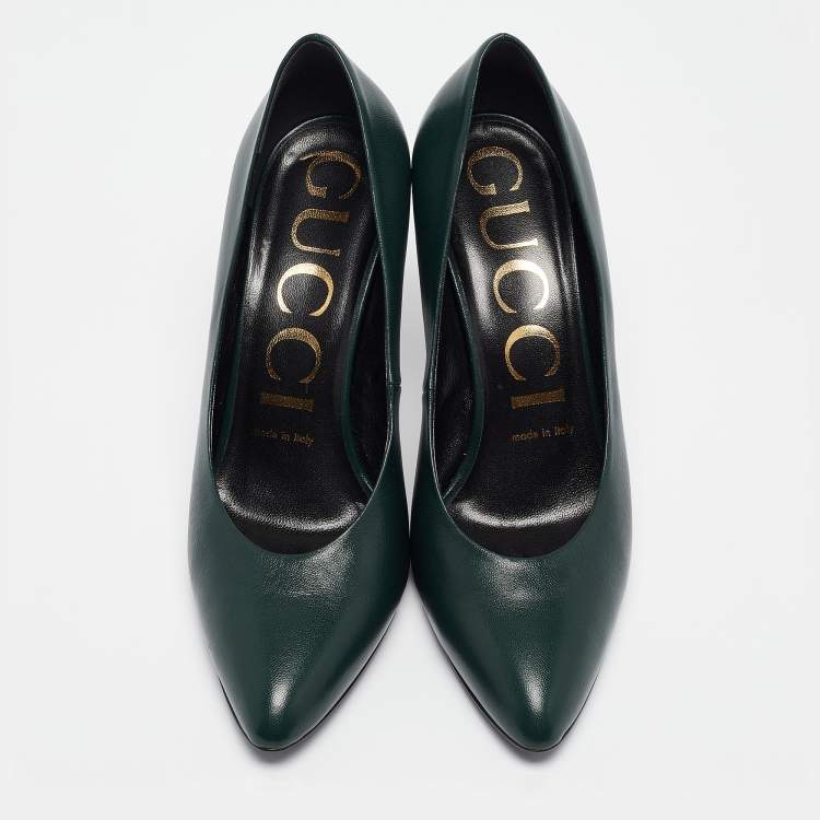 Pre Owned Gucci Green Leather Pointed Toe Pumps Size 37.5