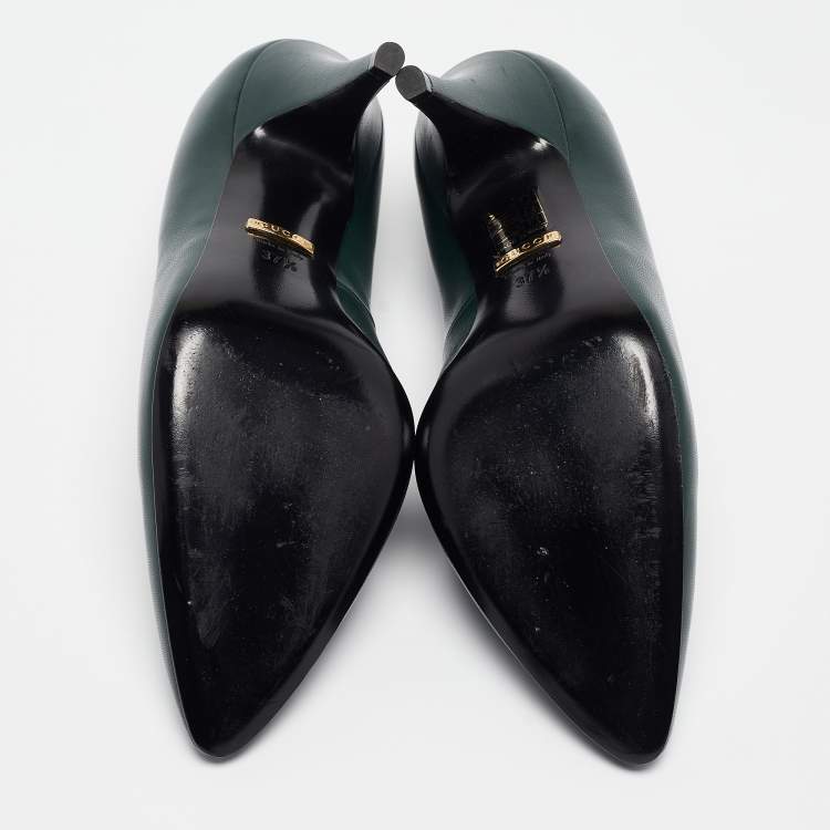 Pre Owned Gucci Green Leather Pointed Toe Pumps Size 37.5