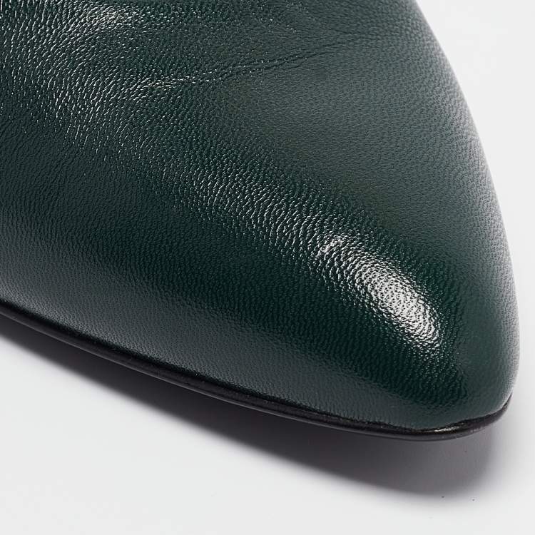 Pre Owned Gucci Green Leather Pointed Toe Pumps Size 37.5
