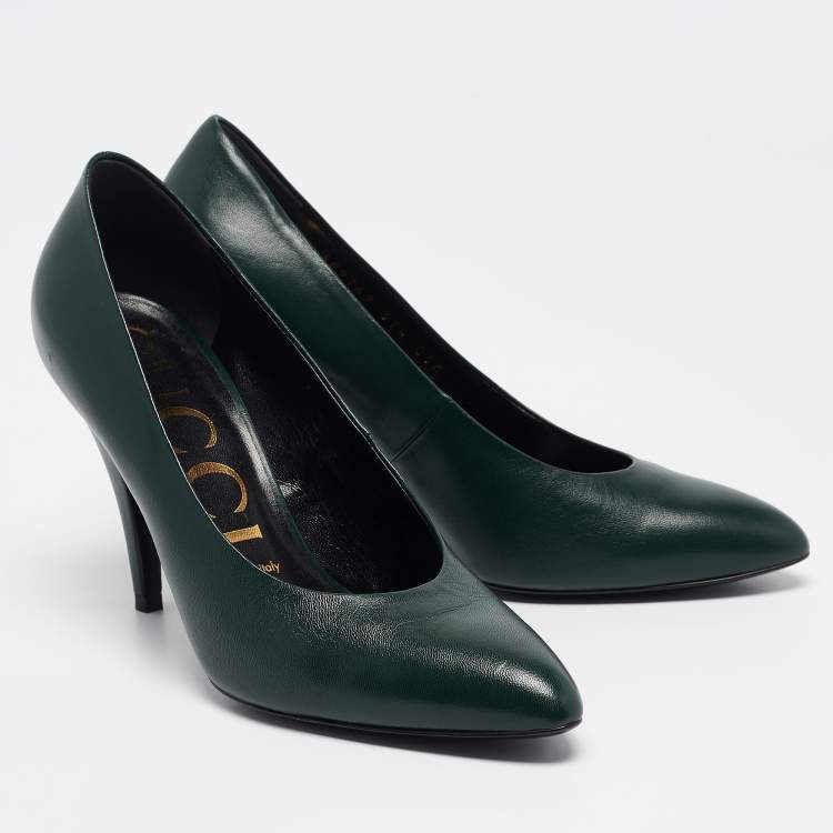 Pre Owned Gucci Green Leather Pointed Toe Pumps Size 37.5