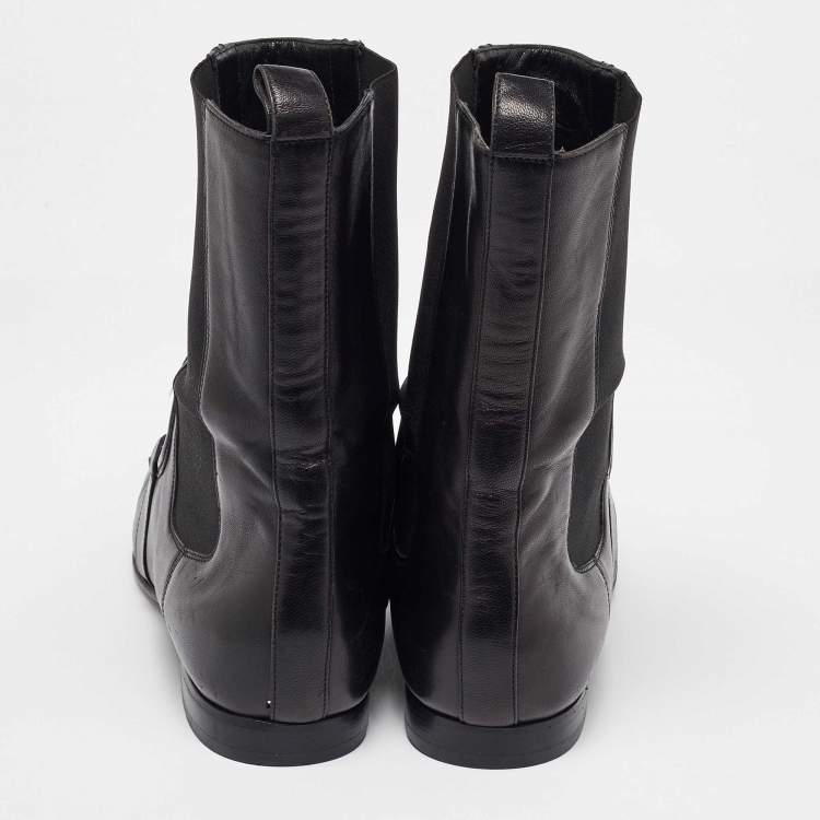 Pre Owned Gucci Black Leather and Elastic Horsebit Ankle Boots Size 41