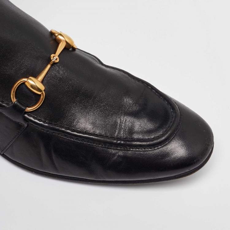 Pre Owned Gucci Black Leather and Elastic Horsebit Ankle Boots Size 41