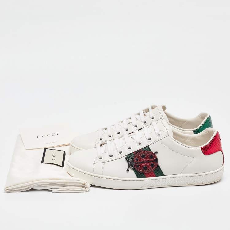 Pre Owned Gucci White Leather Pineapple and Lady Bug Applique Ace Sneakers Size 38