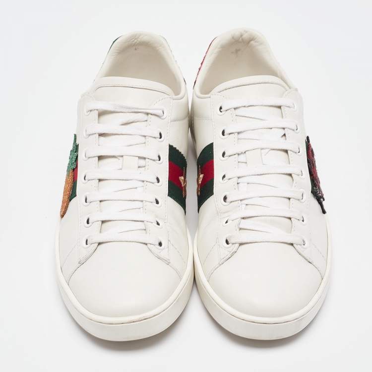 Pre Owned Gucci White Leather Pineapple and Lady Bug Applique Ace Sneakers Size 38