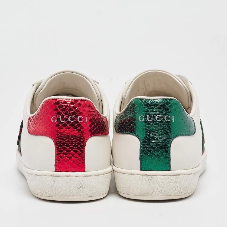 Pre Owned Gucci White Leather Pineapple and Lady Bug Applique Ace Sneakers Size 38