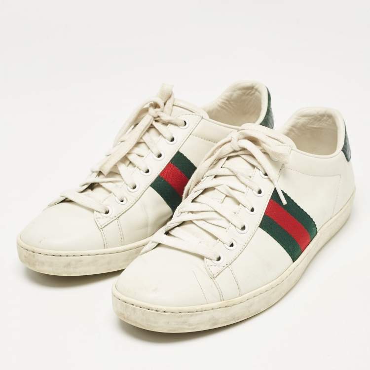 Gucci White Crocodile and Leather Ace Lace Up Sneakers Size 38.5 Gucci TLC