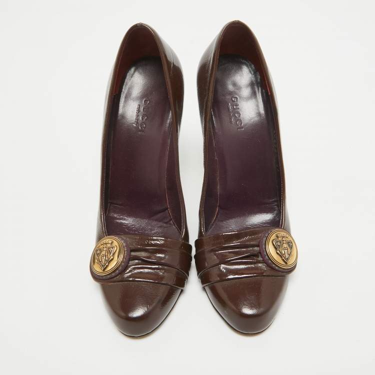 Pre Owned Gucci Brown Patent Leather Hysteria Pumps Size 36