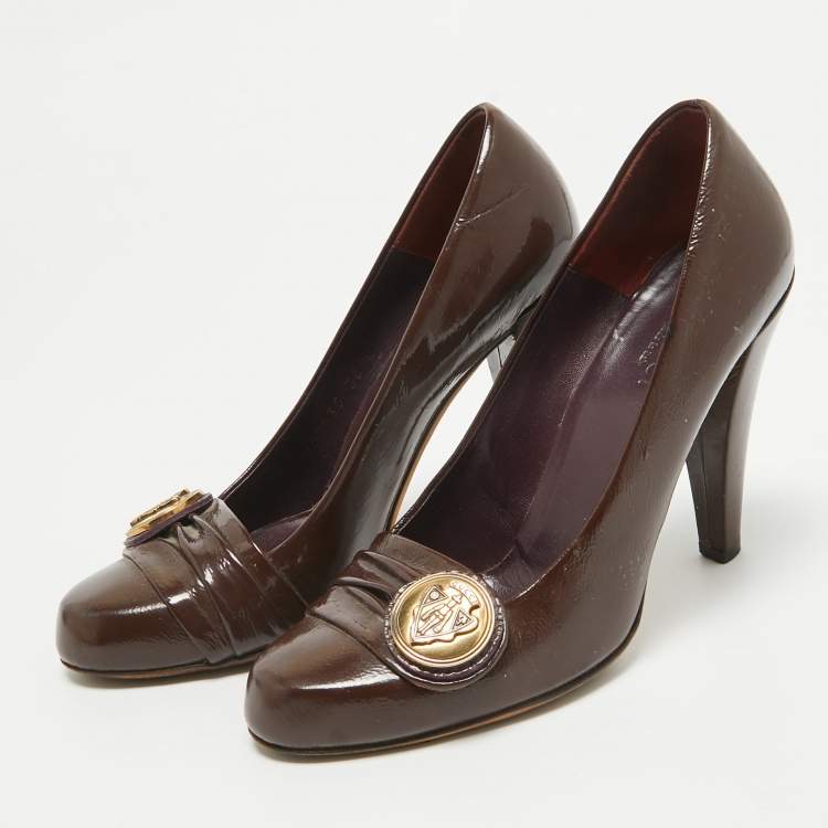 Pre Owned Gucci Brown Patent Leather Hysteria Pumps Size 36