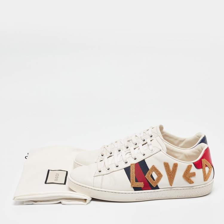 Pre Owned Gucci White Leather Web Ace Lace Up Sneakers Size 38